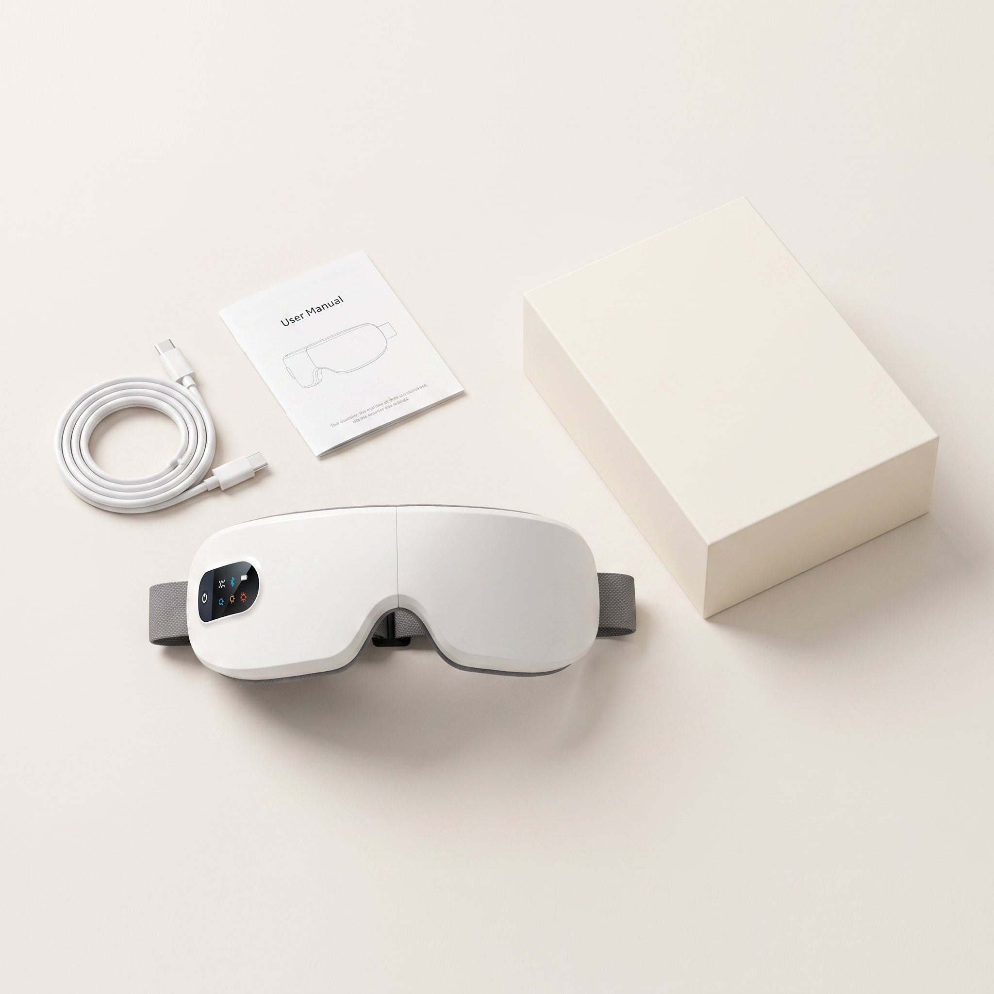 What is included with the Velto Heated Eye Massager — device, USB-C cable, manual and gift box