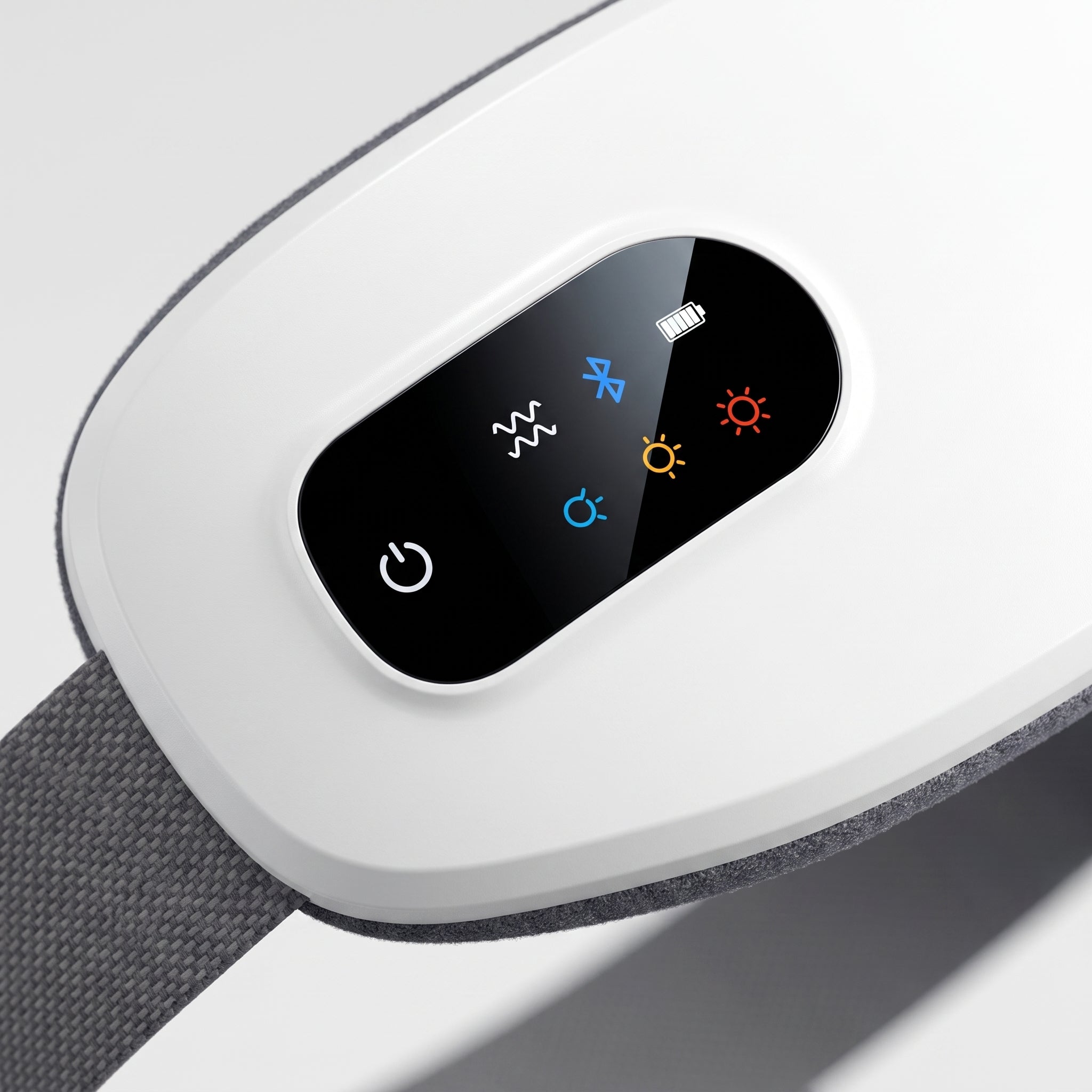 Close-up of the Velto Heated Eye Massager control panel