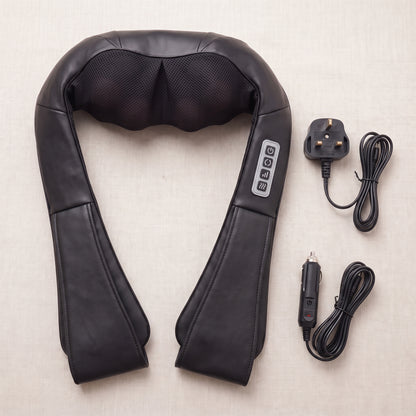 What is included with the Velto Neck & Shoulder Massager — massager, UK mains adapter, car adapter and user manual