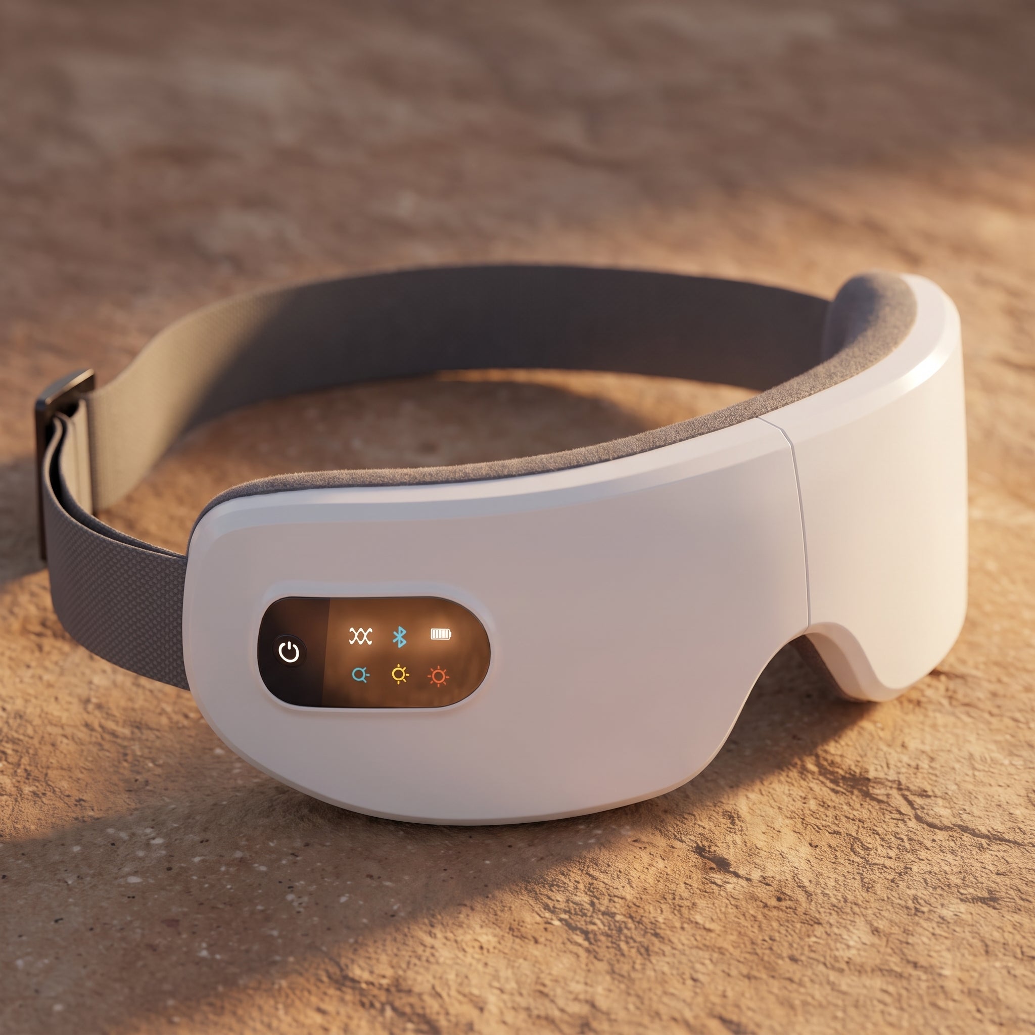 Velto Heated Eye Massager in warm evening light